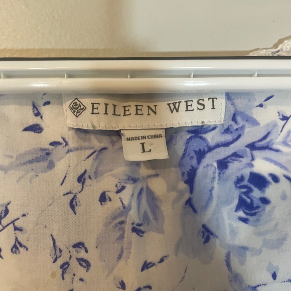 EILEEN WEST Floral Cotton Lawn Chemise Women's Nightgown L Blue Floral Pockets - Picture 2 of 7